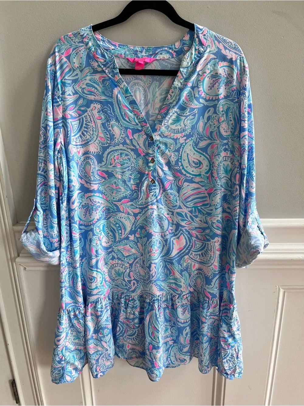 Lilly Pulitzer Charlee Tunic Dress Zanzibar Blue Fish Kiss L paisley - Picture 1 of 6